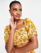 Asos Design Frill Beach Top In Sunflower Print - Part Of A Set-multi