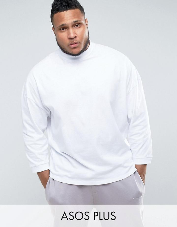 Asos Plus Oversized T-shirt With High Neck And Cropped Arm - White