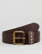 Asos Design Festival Faux Leather Wide Belt In Brown With Geo-tribal Embroidered Keeper - Brown