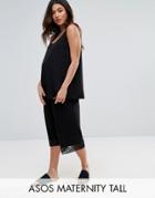 Asos Maternity Tall Lace Hem Wide Leg Crop Pant - Black