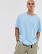 Asos Design Oversized T-shirt With Raw Neck In Blue - Blue