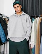 Asos Design Oversized Boxy Half Zip Sweatshirt In Gray Heather-grey