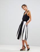 Closet London Full Prom Sateen Midi Skirt In Stripe Print - Multi