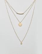 Asos Sleek Bar And Circle Pendant Multirow Necklace - Gold