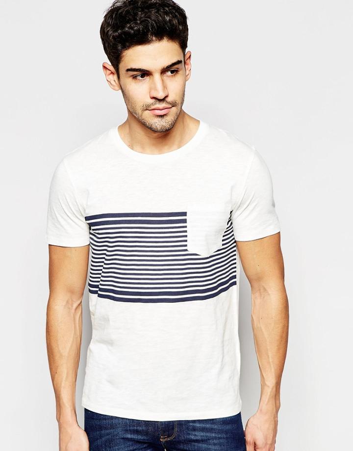 Selected Homme T-shirt With Stripe Panel - White