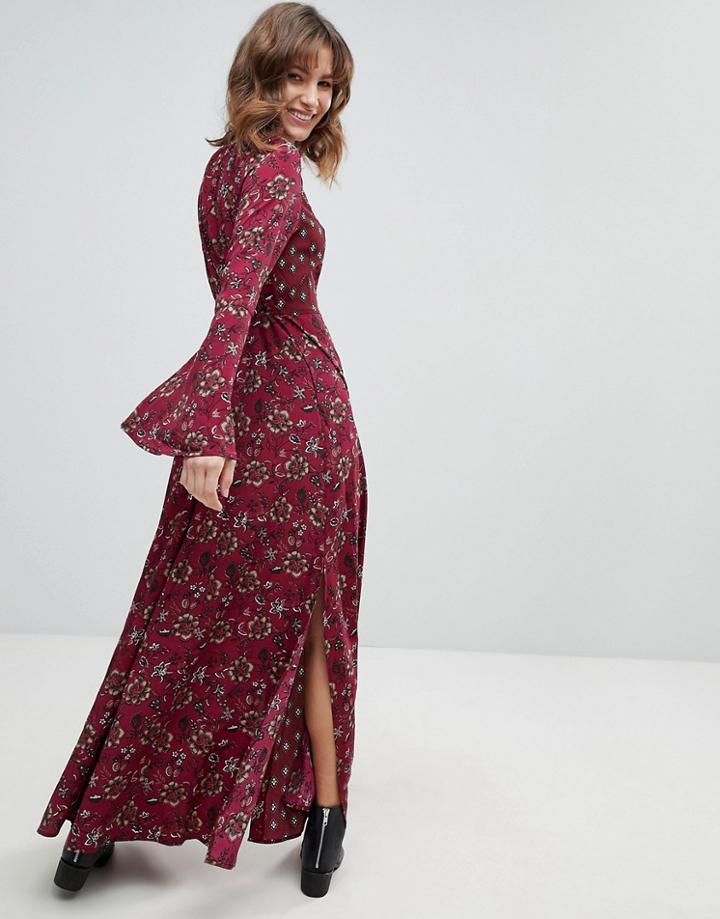 Band Of Gypsies Retro Bell Sleeve Maxi Dress - Multi