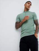 Asos Design Muscle Fit T-shirt With Zip Turtleneck In Green - Green
