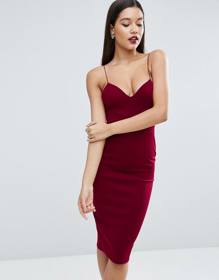 Asos Scuba Deep Plunge Midi Bodycon Dress - Red
