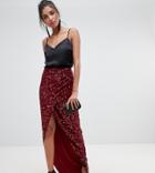Asos Design Tall Maxi Embellished Wrap Skirt-red