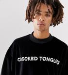 Crooked Tongues Long Sleeve Velour Sweatshirt With Logo - Black