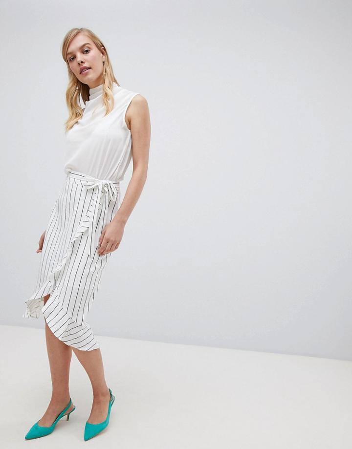 Oasis Midi Skirt With Paperbag Waist In Stripe - Blue