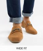 Asos Design Wide Fit Vegan Friendly Loafers In Tan Faux Suede With Snaffle Detail - Tan