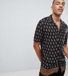 Asos Design Tall Regular Fit Paisley Shirt With Border Hem In Black - Black