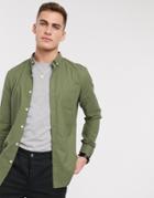 New Look Smart Long Sleeve Organic Cotton Oxford Shirt In Khaki-green