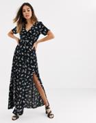 Miss Selfridge Maxi Tea Dress In Black Floral