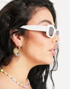 Asos Design Square Bevelled Sunglasses In White