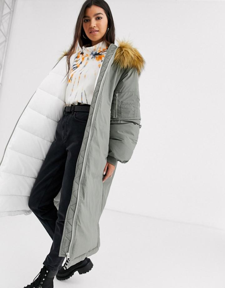 Asos Design Extreme Sleeve Parka In Sage