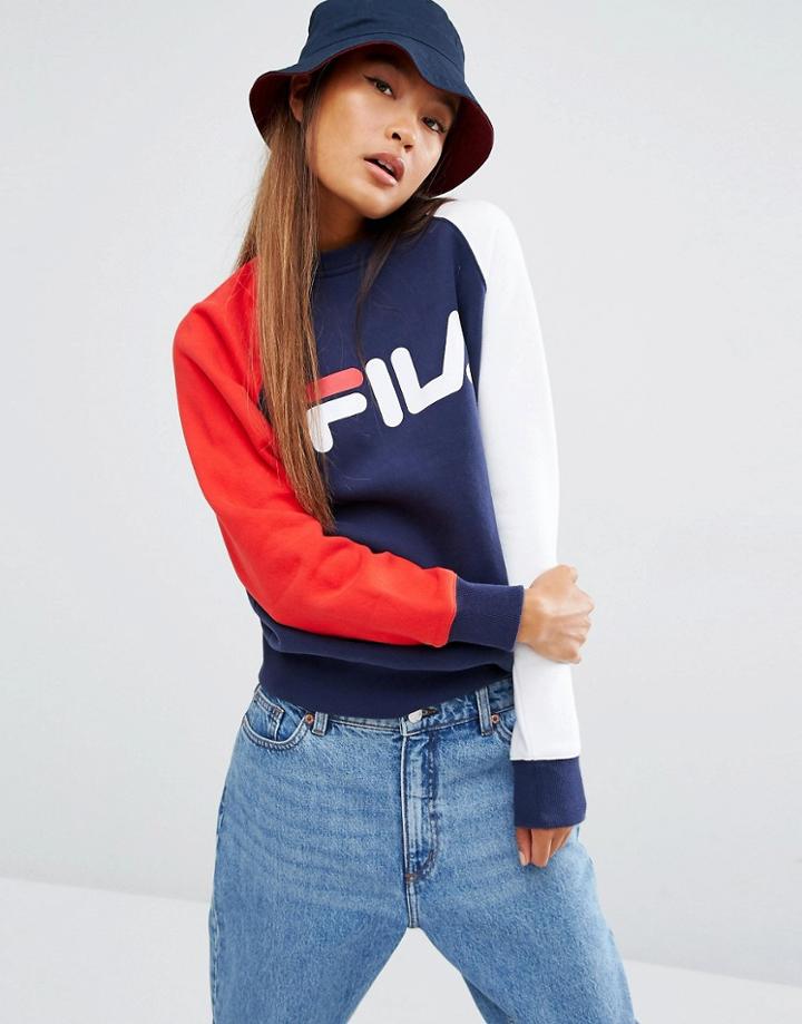 Fila Boyfriend Sweatshirt With Color Block Sleeves And Logo Print - Multi