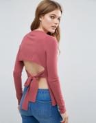 Asos Sweater With Tie Open Back - Purple