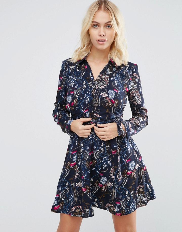 Yumi Floral Shirt Dress - Navy