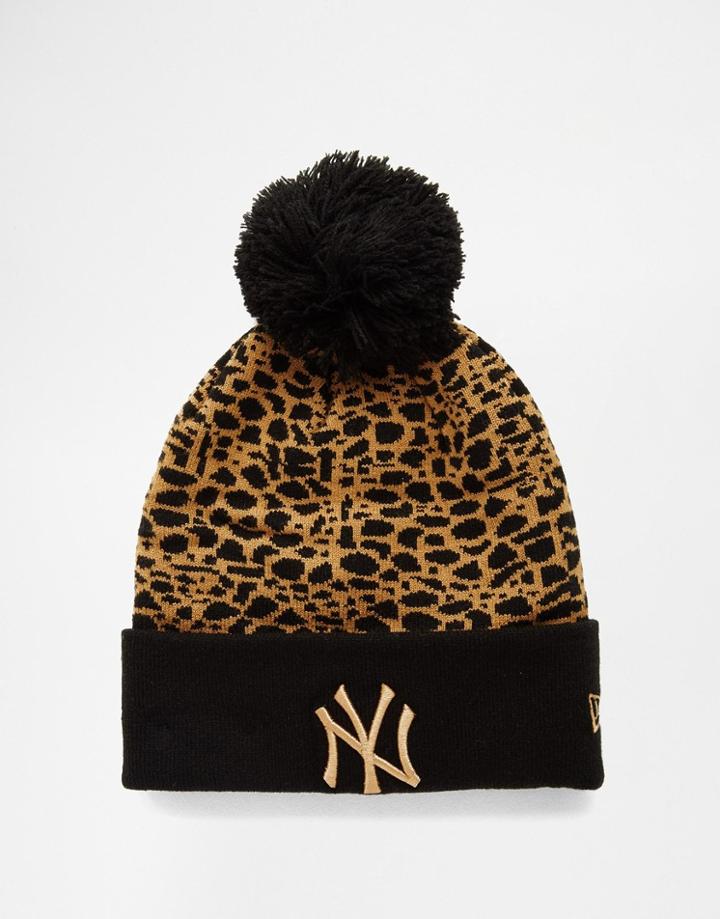 New Era Boston Leopard Bobble Hat - Black
