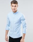 Asos Skinny Casual Oxford Shirt With Logo In Blue - Blue