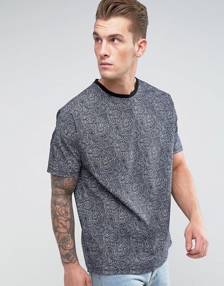 Asos Oversized Woven T-shirt With Bandana Print - Black