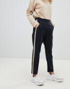 Asos Design Tapered Pants With Camel Contrast Side Panel - Black