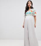 Asos Design Maternity Pleated Embroidered Maxi Dress - Gray