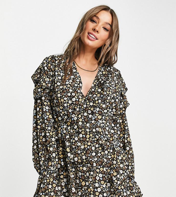 Missguided Tie Waist Mini Dress In Floral Print-multi