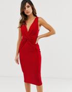 Ax Paris V Neck Bodycon Dress - Red