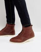 Asos Lace Up Boots In Brown Leather With White Sole - Brown