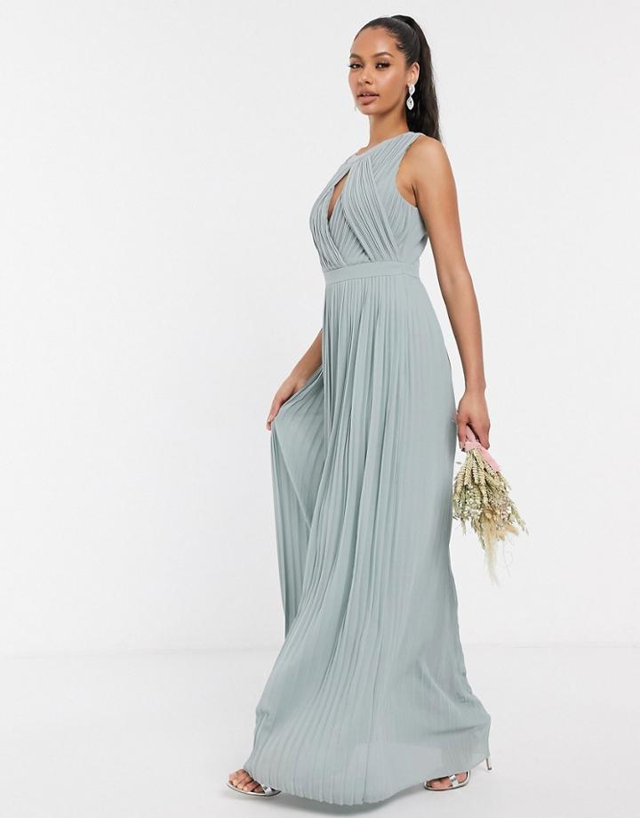 Tfnc Pleated Key Hole Maxi Bridesmaid Dress In Sage-pink