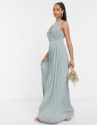 Tfnc Pleated Key Hole Maxi Bridesmaid Dress In Sage-pink