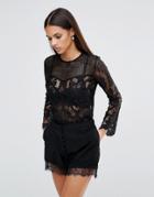 Lipsy Bell Sleeve Lace Blouse - Black