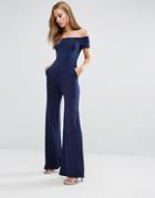 Oh My Love Off Shoulder Wide Leg Jumpsuit - Navy