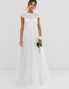 Asos Edition Embroidered Bodice Wedding Dress With Mesh Skirt - White