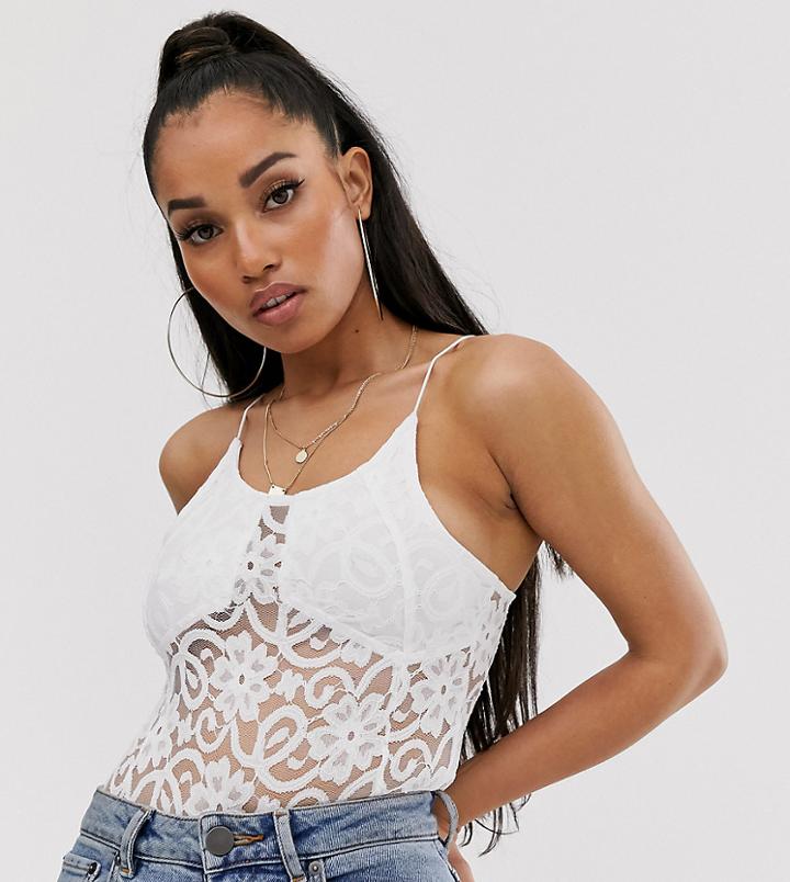 Asos Design Petite Cami Body In Lace With Seam Detail - White