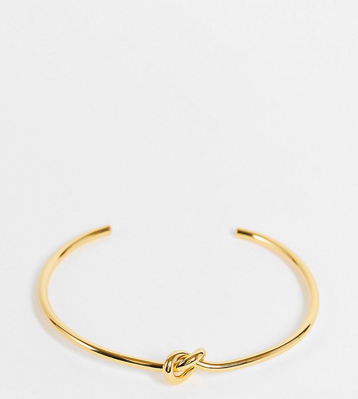 Asos Design Curve 14k Gold Plated Cuff Bracelet In Knot Design