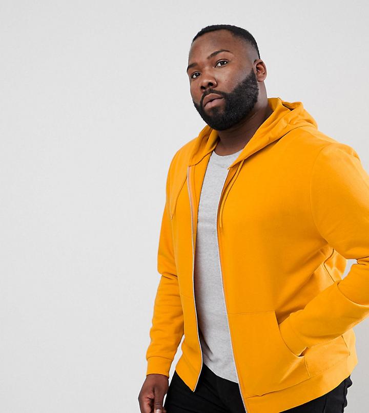 Asos Design Plus Zip Thru Hoodie In Yellow - Yellow