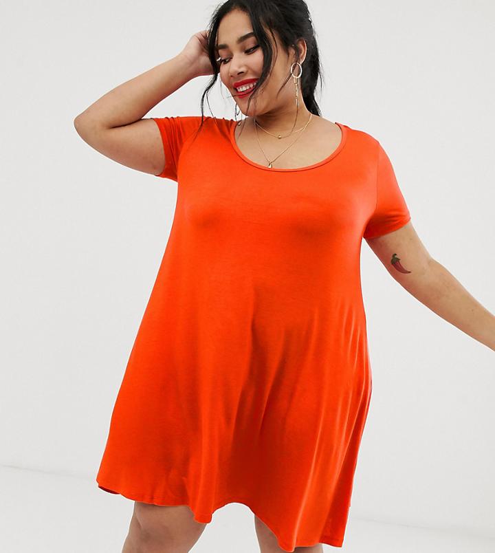Brave Soul Plus Swing Dress With Keyhole Back - Red