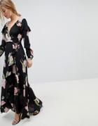 Asos Pretty Floral Maxi Ruffle Wrap Dress - Multi