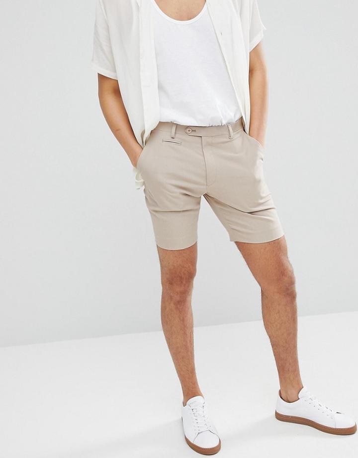 Asos Design Slim Mid Length Smart Short In Stone - Stone