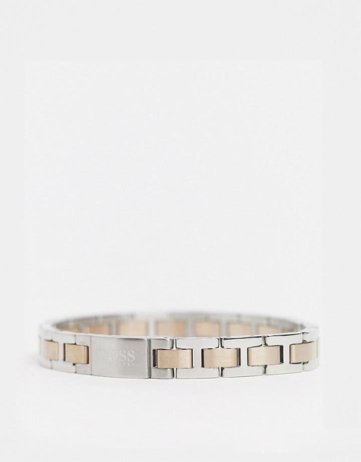Hugo Boss Metal Link Bracelet In Silver And Rose Gold