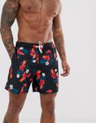 Hollister Icon Logo Rigid Guard Floral Print Swim Shorts In Black