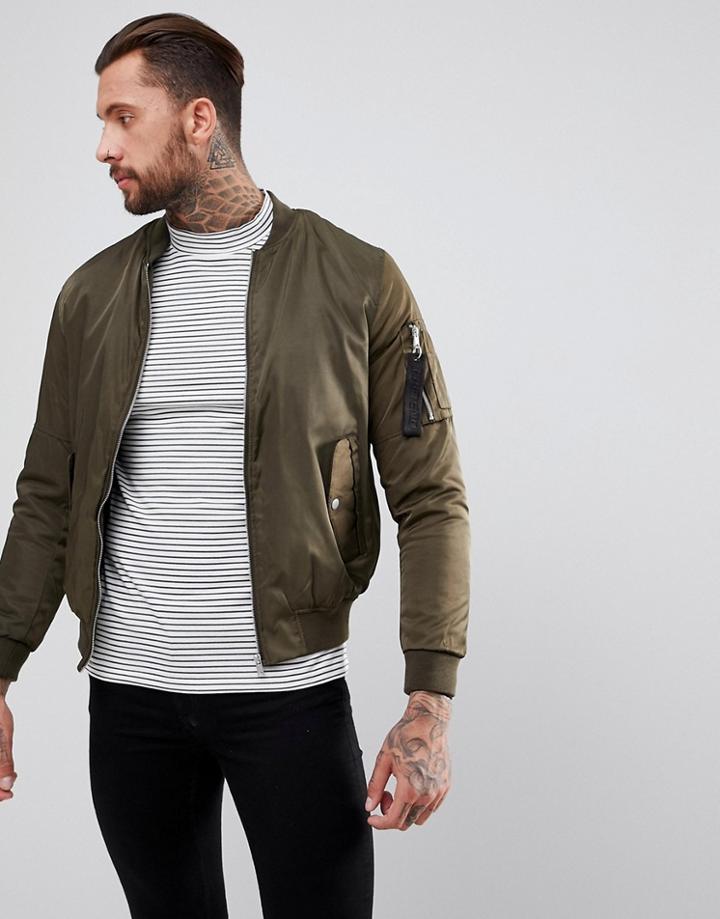 Bershka Ma1 Bomber In Khaki - Green