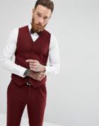 Asos Wedding Super Skinny Suit Vest In Wine Herringbone - Red