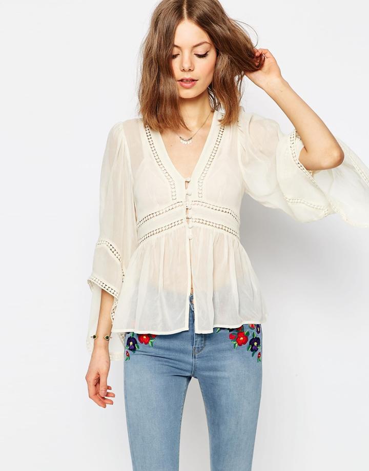 Asos Premium Lace Insert Blouse - Cream