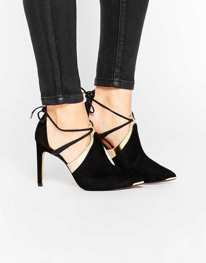 Ted Baker Ikeba Tie Up Suede Heeled Shoes - Black