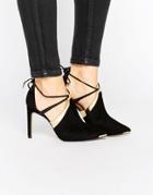 Ted Baker Ikeba Tie Up Suede Heeled Shoes - Black